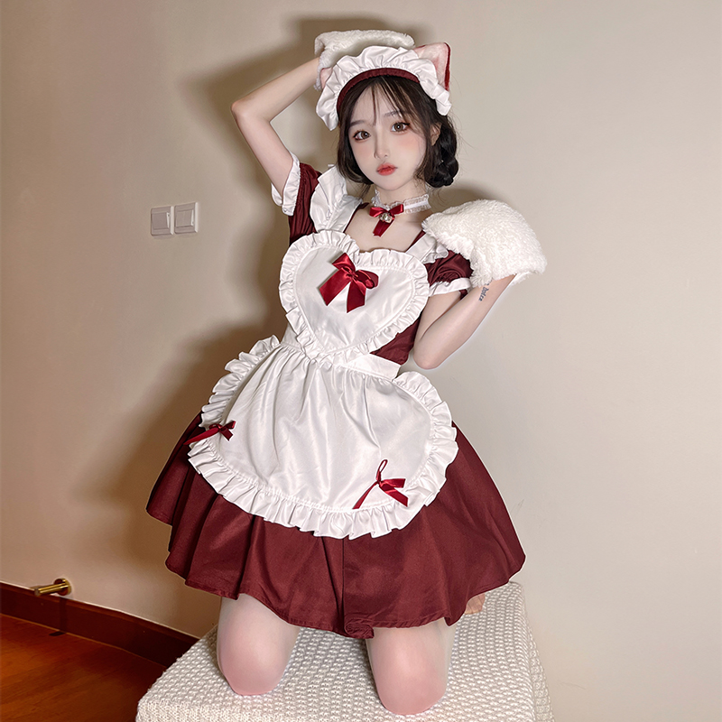 万圣节cosplay制服日系可爱软妹女仆装短袖爱心女佣围裙仆服套装