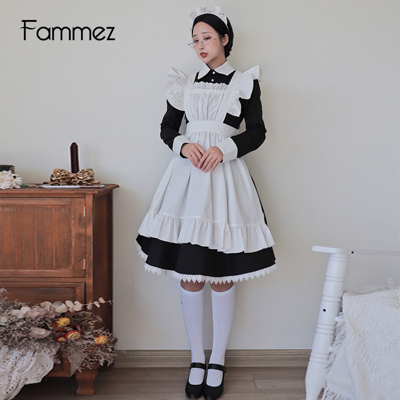 日系长袖cosplay服可爱萝莉塔制服日常传统女佣女仆装连衣裙套装