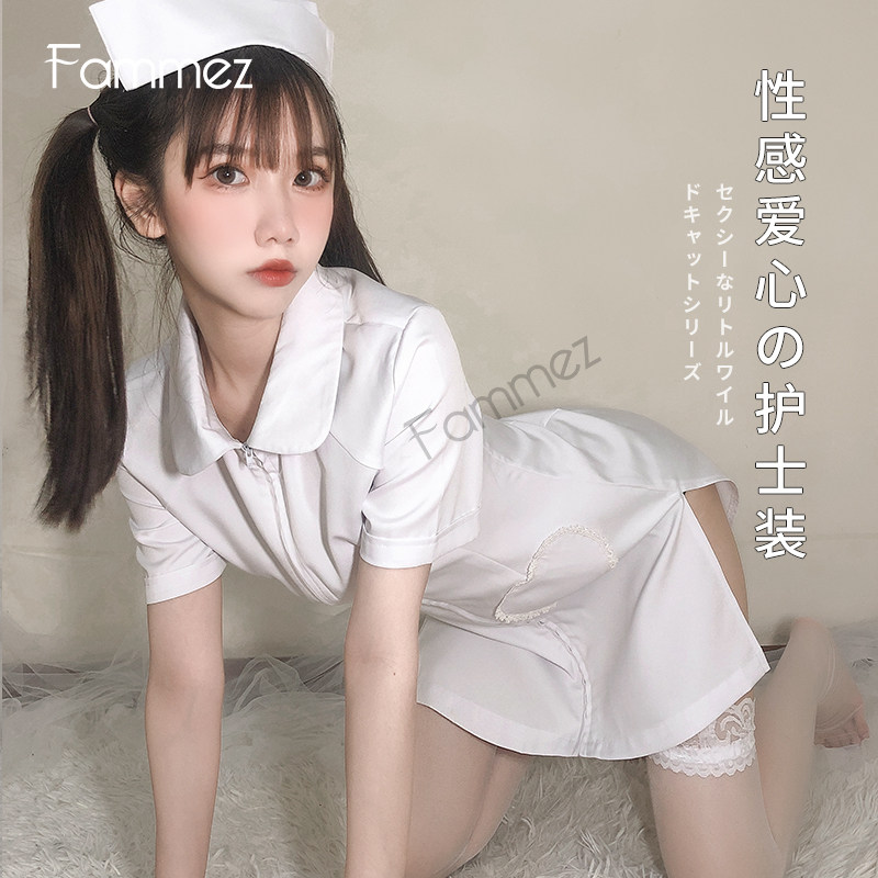 大码纯欲风护士制服网红主播夜店盐甜套装性感诱惑低胸辣妹连衣裙