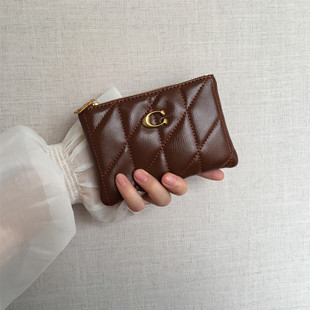 高级感咖色钱包女短款新款菱格拉链零钱袋卡夹证件收纳钥匙口红包