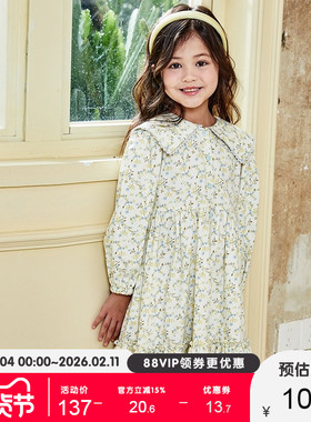 艾艾屋女童裙子春秋童装新品中大童淑女碎花翻领连衣裙KNAS03