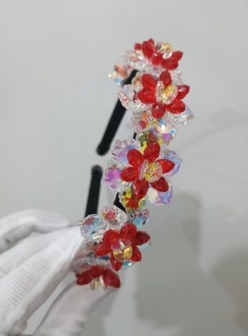 精致高级感镶钻水晶发箍甜美花朵重工带齿防滑头箍洋气发卡压发女
