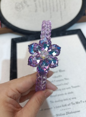 高级感水晶花朵发箍满钻发箍头箍压发圈刘海发箍花朵发饰头箍紫色