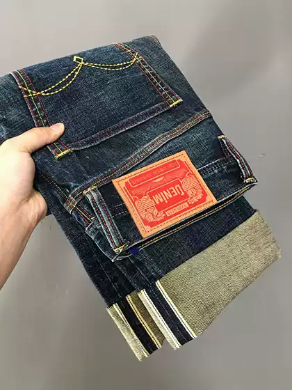 High-End Selvedge Denim Jeans for Men, Light Luxury Pure Cotton, Loose Straight-Leg Vintage 501 Style, Trendy Casual Long Pants