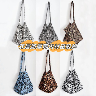 韩国东大门豹纹碎花帆布包女白百何emis同款印花单肩包学生帆布女