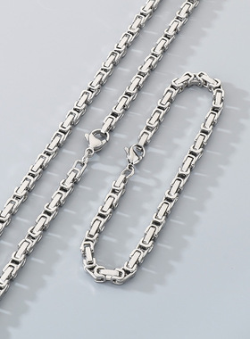 新潮嘻哈冷淡风不锈钢帝王手链男女单片拜占庭回型链手链项链套装