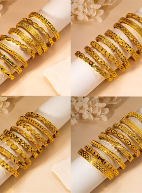 轻奢平替花丝镂空镀金手镯婚庆系列迪拜新娘结婚手环印度女镯子