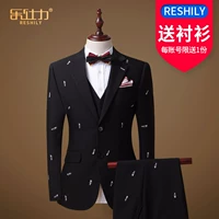 Phù hợp với Le Shi Li phù hợp với đám cưới nam phiên bản Hàn Quốc của doanh nghiệp tự canh tác mùa thu và mùa đông thêu bên đêm - Suit phù hợp áo phông nam