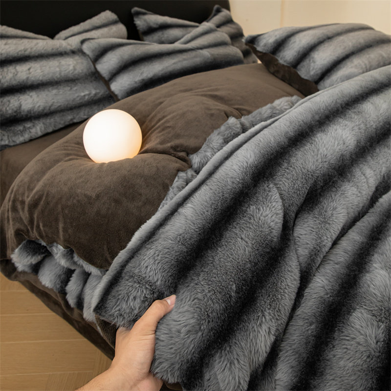 兔兔绒加厚保暖兔毛绒四件套珊瑚绒冬季双人被套床单牛奶绒三件套