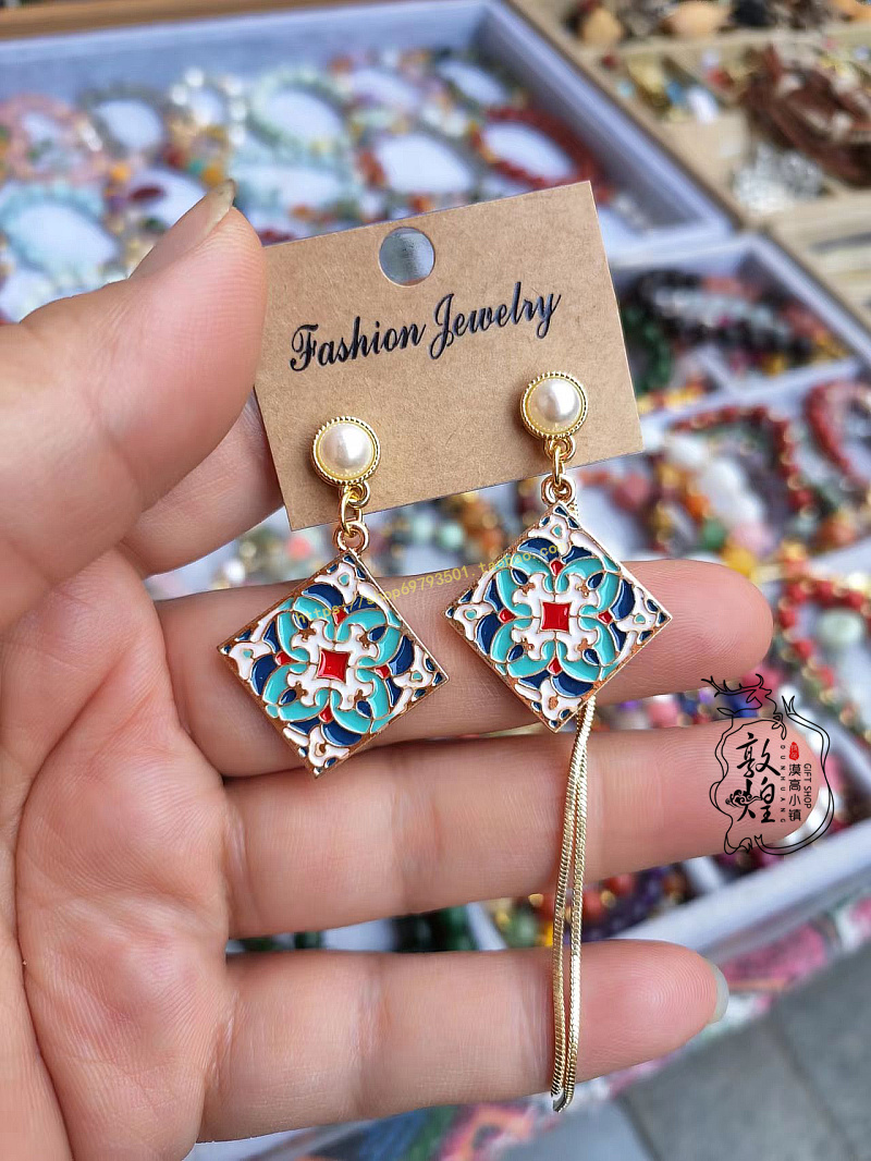 国潮耳环壁画合金敦煌风925银针