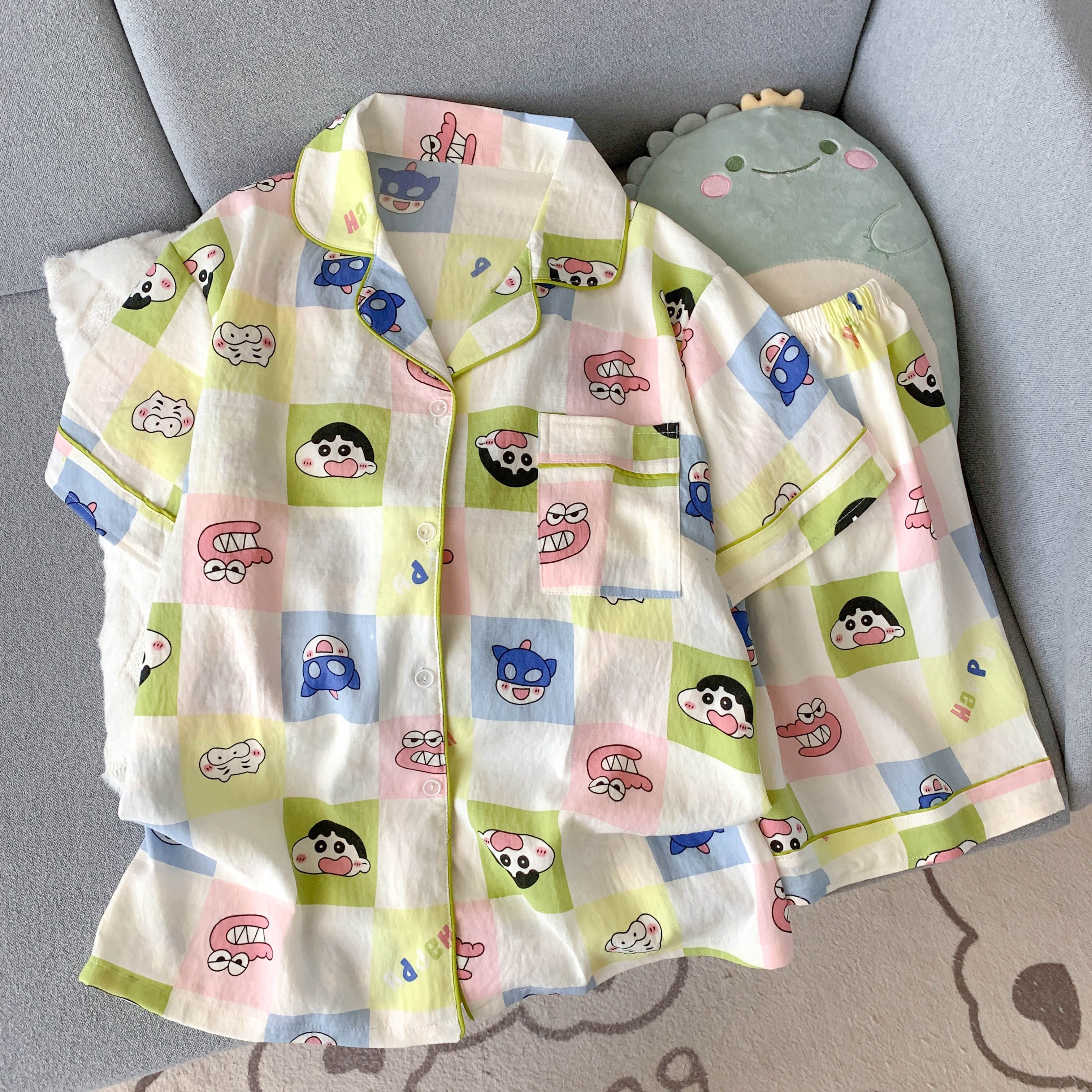 蜡笔小新纯棉睡衣女短袖短裤夏季新款可爱高级卡通外穿家居服套装