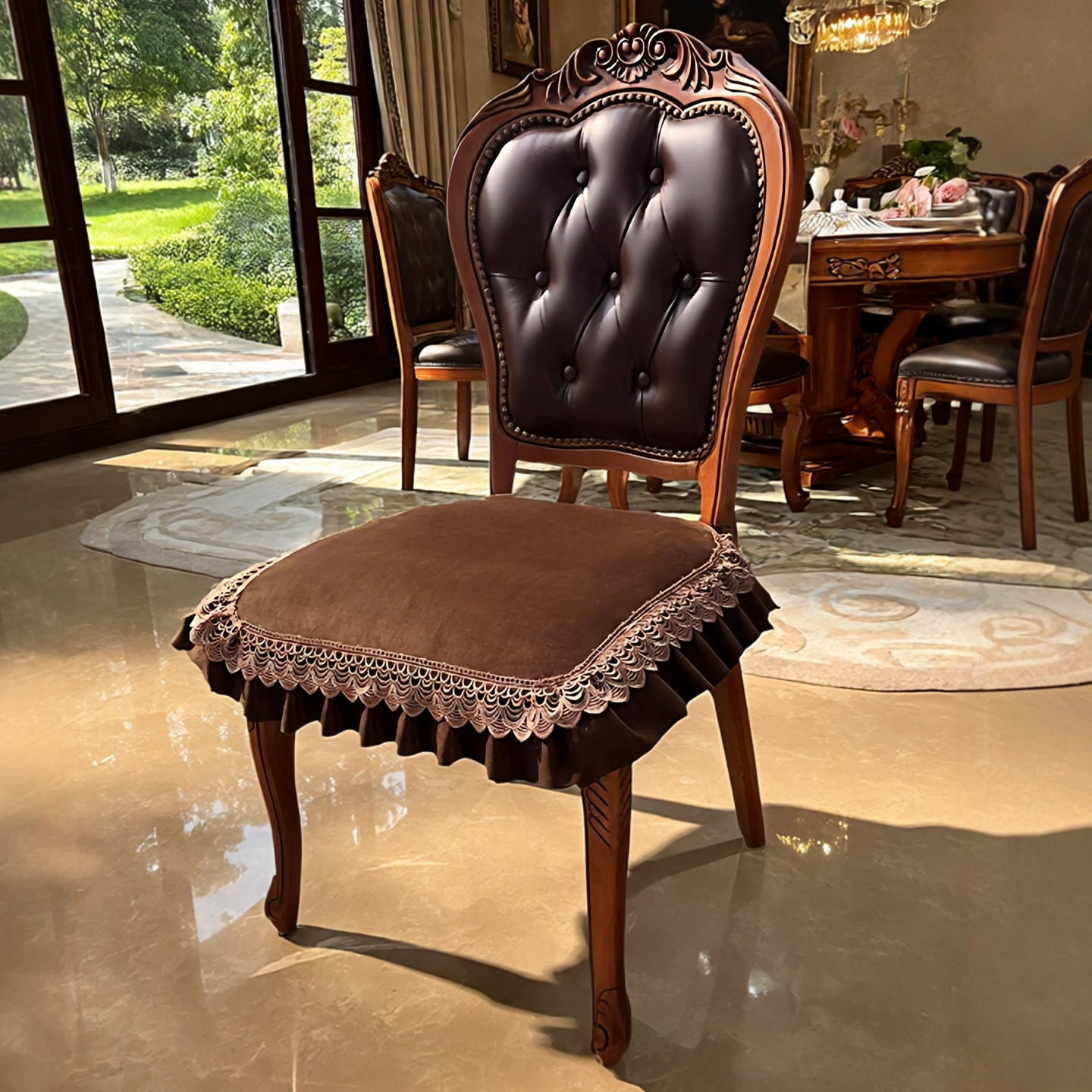 美式餐椅垫中古风2025款马蹄形欧式复古防滑毛绒餐桌椅子坐垫套罩