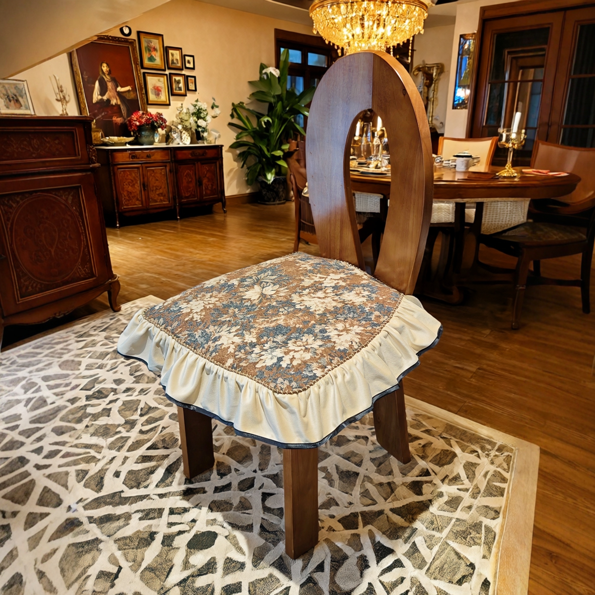 2025新款餐椅坐垫法式中古风欧式高级感马蹄形椅子坐垫套罩可拆洗