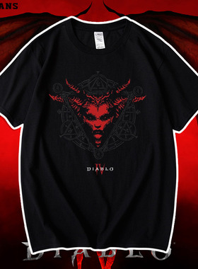 暗黑4周边T恤Diablo4暗黑破坏神4莉莉丝重磅纯棉短袖大码宽松