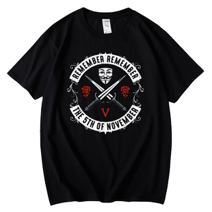 红韩经典电影周边T恤V字仇杀队宽松纯棉夏季短袖透气吸汗潮牌男女