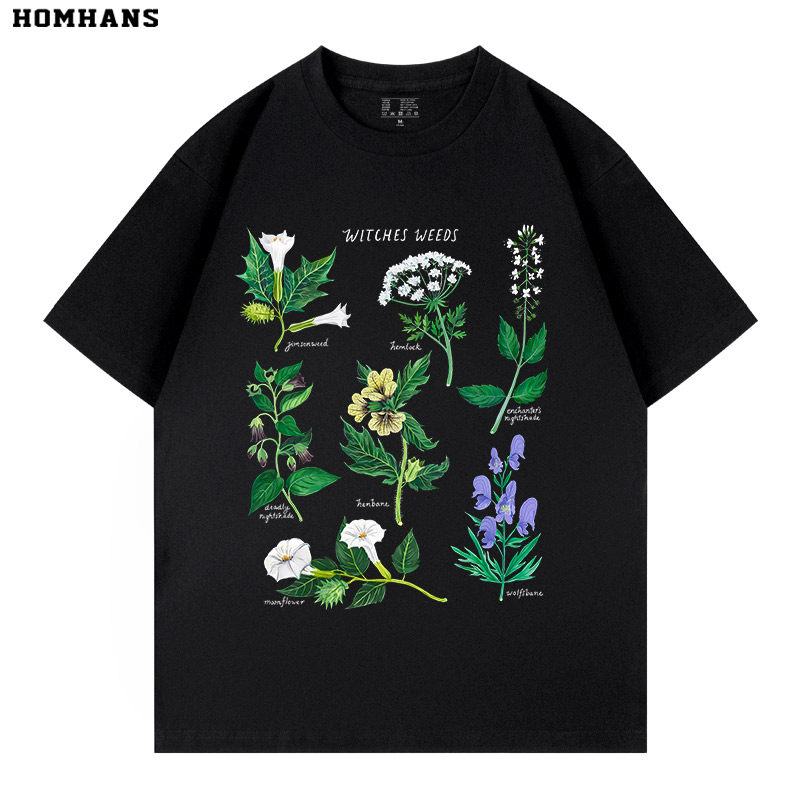 草本植物茄科中草药园艺花卉印花短袖T恤个性科普知识男女通款夏