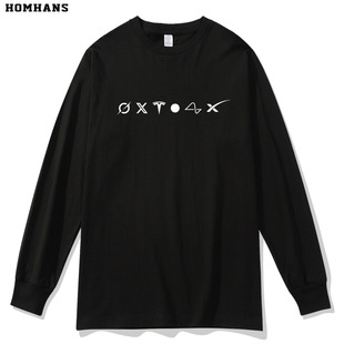 马斯克SPACEX AI X火箭太空人工智能LOGO合集长袖T恤纯棉宽松秋装