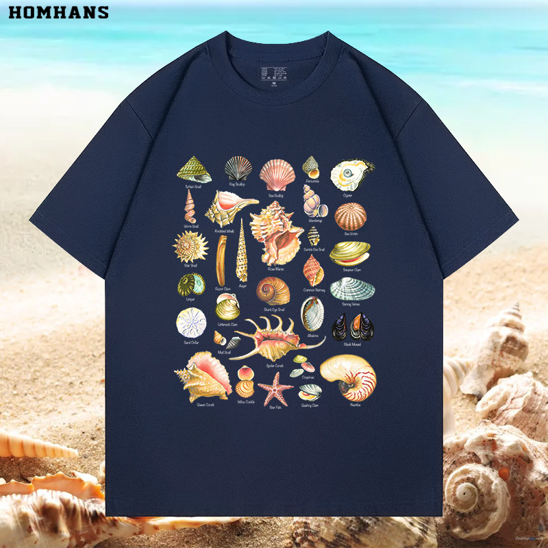贝壳海星海洋软体动物纯棉短袖棉