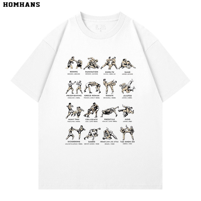 格斗搏击武术竞技运动体育印花短袖T恤男女宽松纯棉潮牌夏装个性