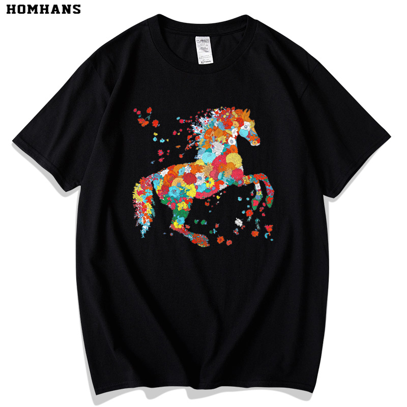 重磅纯棉骏马印花短袖t恤艺术感创意小众新潮流男女同款宽松大码