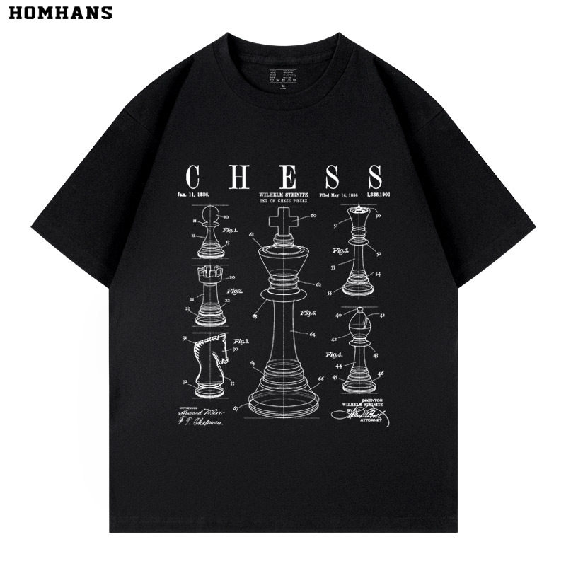 国际象棋趣味印花短袖T恤纯棉男女同款青少年个性亲子装潮