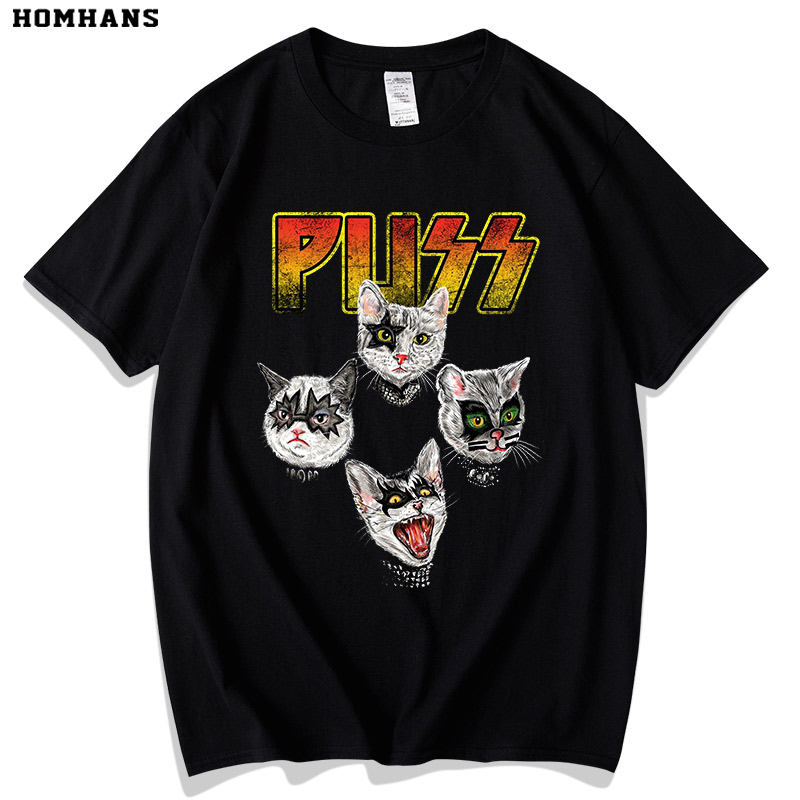 趣味摇滚猫咪KISS乐队纯棉短袖