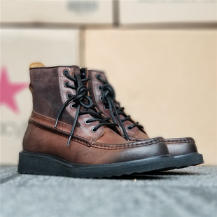 现货弗莱Frye Montana美式系带复古工装靴头层牛皮牛反绒方头男靴