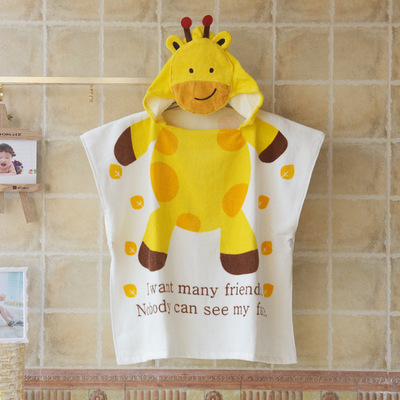 儿童吸水浴巾连帽斗篷毛巾料卡通