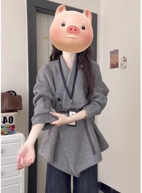 韩系翻领针织2025开衫秋冬新款慵懒不规则高级毛衣中长款外套收腰