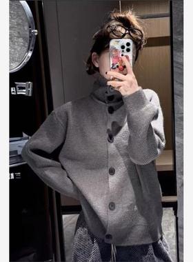 2024加厚毛衣外套宽松慵懒秋冬季新款高领高级感穿针织开衫