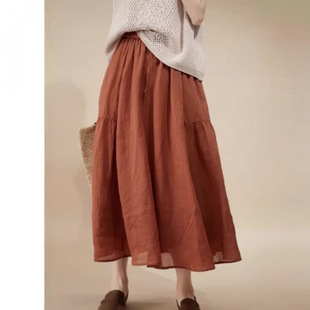 荣昌夏布纯苎麻半身裙 2025夏季新款 里衬A字裙女文艺纯色中长裙