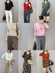 利索Lisuo2025新款打底衣低领v领秋冬显瘦百搭软糯保暖毛针织衫女