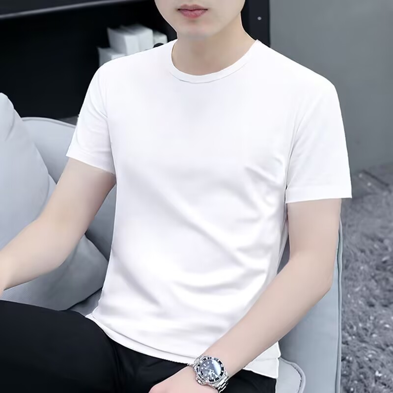 夏季纯白色圆领短袖t恤男士上衣服韩版修身百搭半截袖打底体恤衫