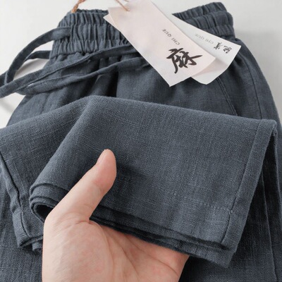 深灰色棉麻裤男直筒休闲裤新款宽松薄款显瘦阔腿裤女夏季裤子