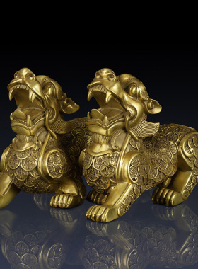 纯黄铜招财貔貅工艺品摆件一对铜貔貅办公室装饰品家居客厅铜摆件