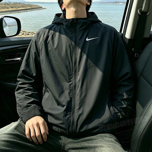 Nike耐克外套男装夏连帽夹克梭织跑步运动服轻薄透气皮肤衣BV4871