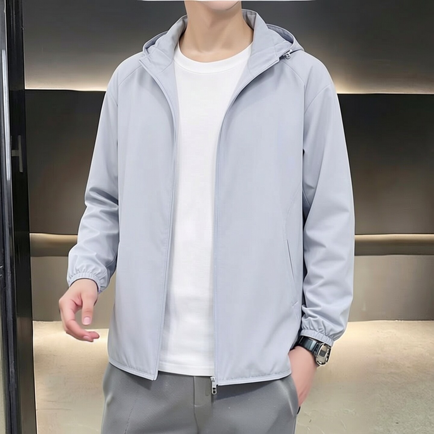阿迪达斯男装梭织夹克外套2026新款蓝色薄款跑步休闲运动服KU8498