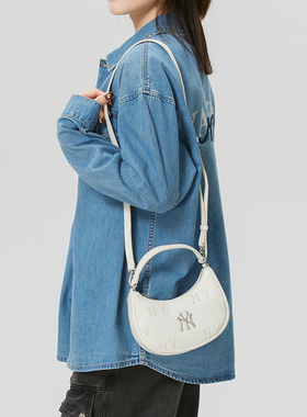 MLB斜挎包男女NY老花印花单肩包白色26新款拎包休闲包3ACRMM16N