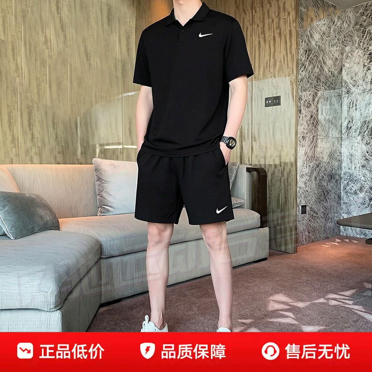 NIKE耐克夏季运动套装男装短袖T恤短裤速干透气POLO衫跑步健