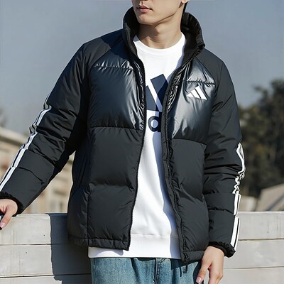 阿迪达斯立领羽绒服女2025冬季新款运动服黑色加厚鸭绒外套JG5923