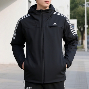 阿迪达斯梭织连帽夹克外套男装 防风加绒保暖运动服JG8515 2025冬季