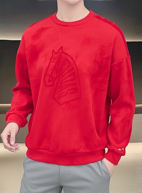 adidas阿迪达斯2026本命年红色卫衣男装加绒保暖上衣套头衫KE4069