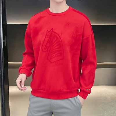 adidas阿迪达斯2026本命年红色卫衣男装加绒保暖上衣套头衫KE4069