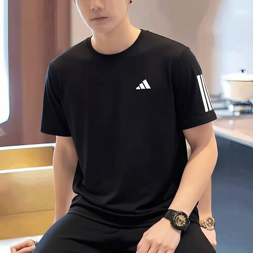 阿迪达黑色短袖T恤男装2026秋季新款跑步休闲透气运动服KU8726