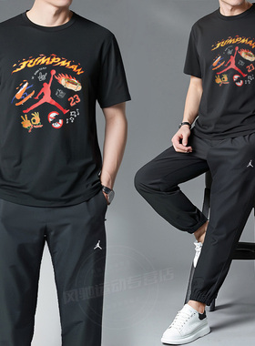 NIKE耐克男装AJ运动套装短袖T恤束口长裤子JORDAN跑步休闲半袖