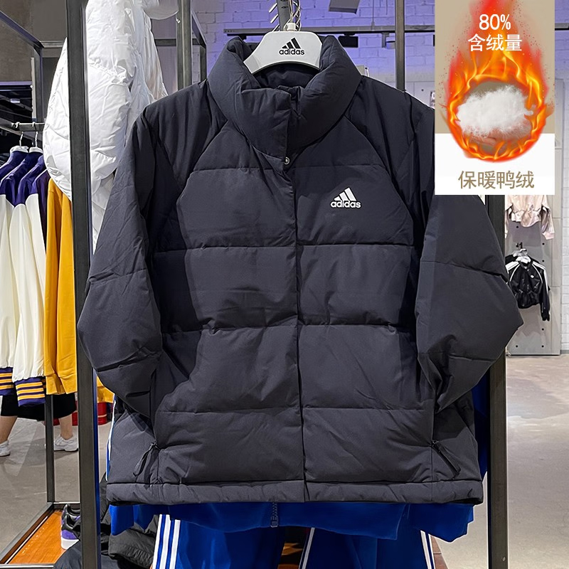 阿迪达斯黑色羽绒服女2025秋季新款休闲运动服保暖棉衣外套HG8696