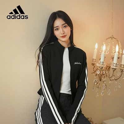 阿迪达斯女装夹克外套26夏季健身训练服黑色立领运收腰动服KX8909