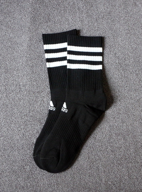adidas阿迪达斯袜子三条杠黑色经典男女同款中筒袜一双装FH6629