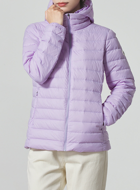 Skechers斯凯奇女装紫色轻薄羽绒服运动跑步连帽保暖外套P423W011