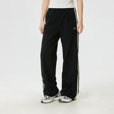 阿迪达斯三叶草黑色拖地裤女长裤26春季新款宽松直筒运动裤KT3139